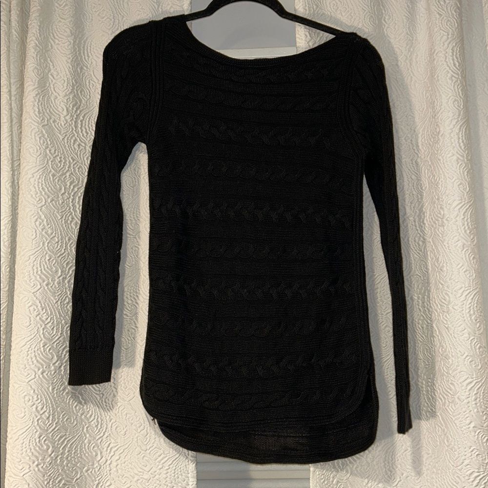 Lauren Ralph Lauren Black Cable Knit Cotton Blend Sweater XS Petite